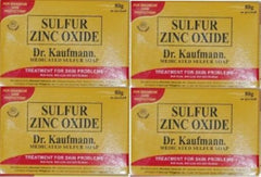 Dr. Kauffman Soap medicated sulfur four bars ready for family use and routine cleansing.
