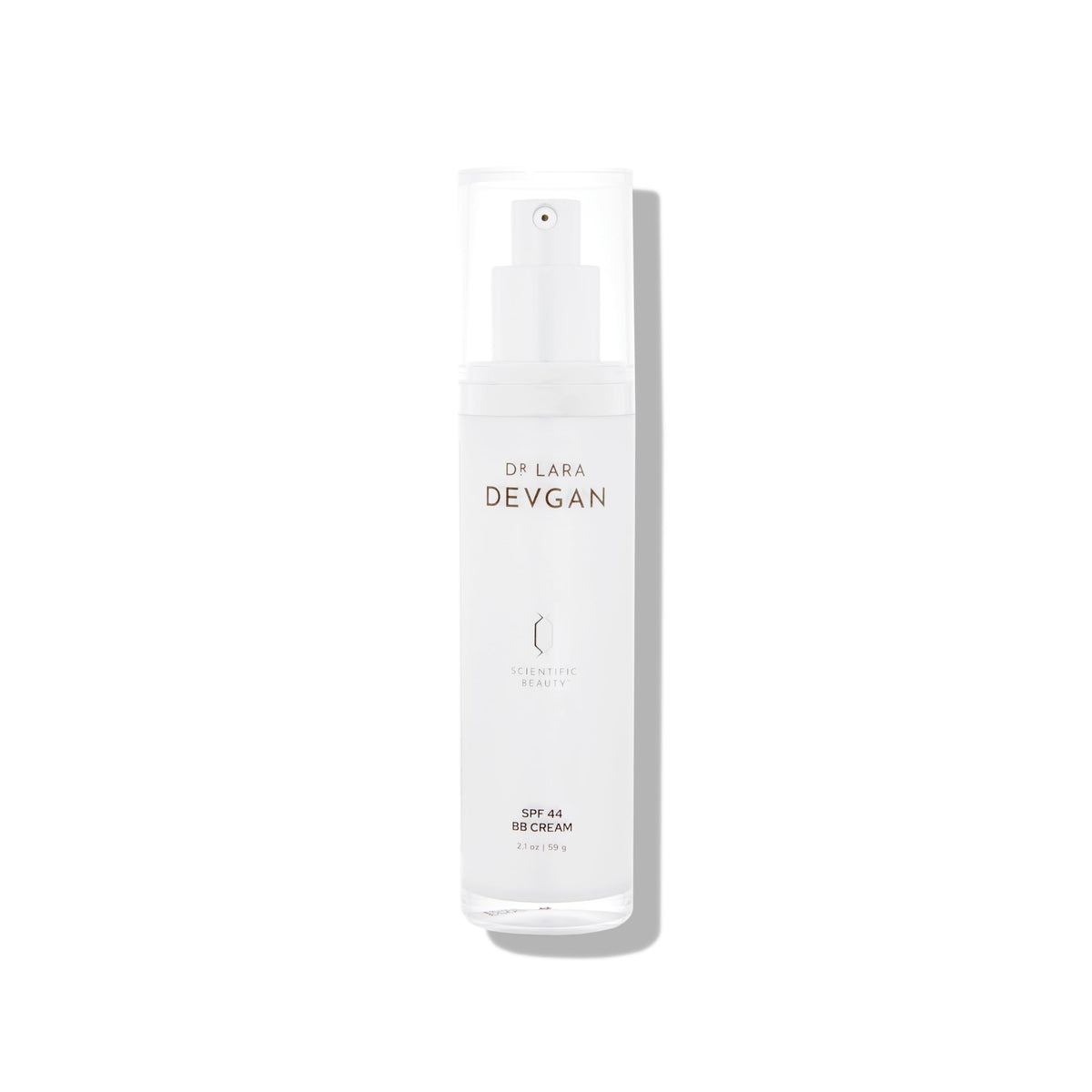 Dr. Lara Devgan Scientific Beauty SPF 44 BB Cream bottle demonstrates sun protection and hydration.