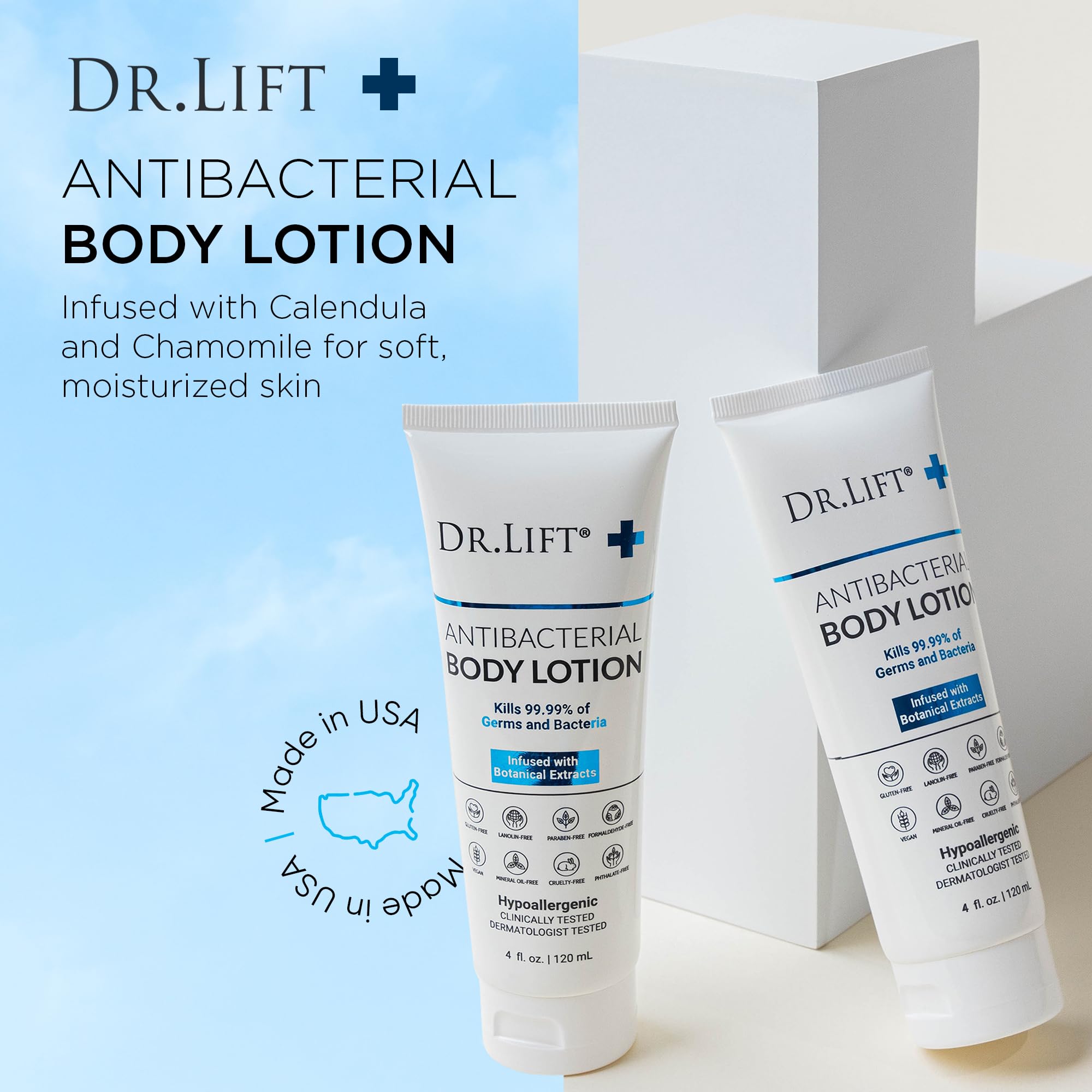 DR. LIFT antibacterial body lotion 4 oz bottle for travel-ready daily care