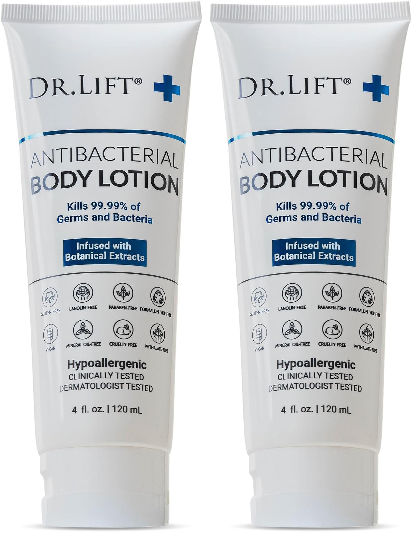 DR. LIFT antibacterial body lotion front view shows two-pack convenience for everyday protection