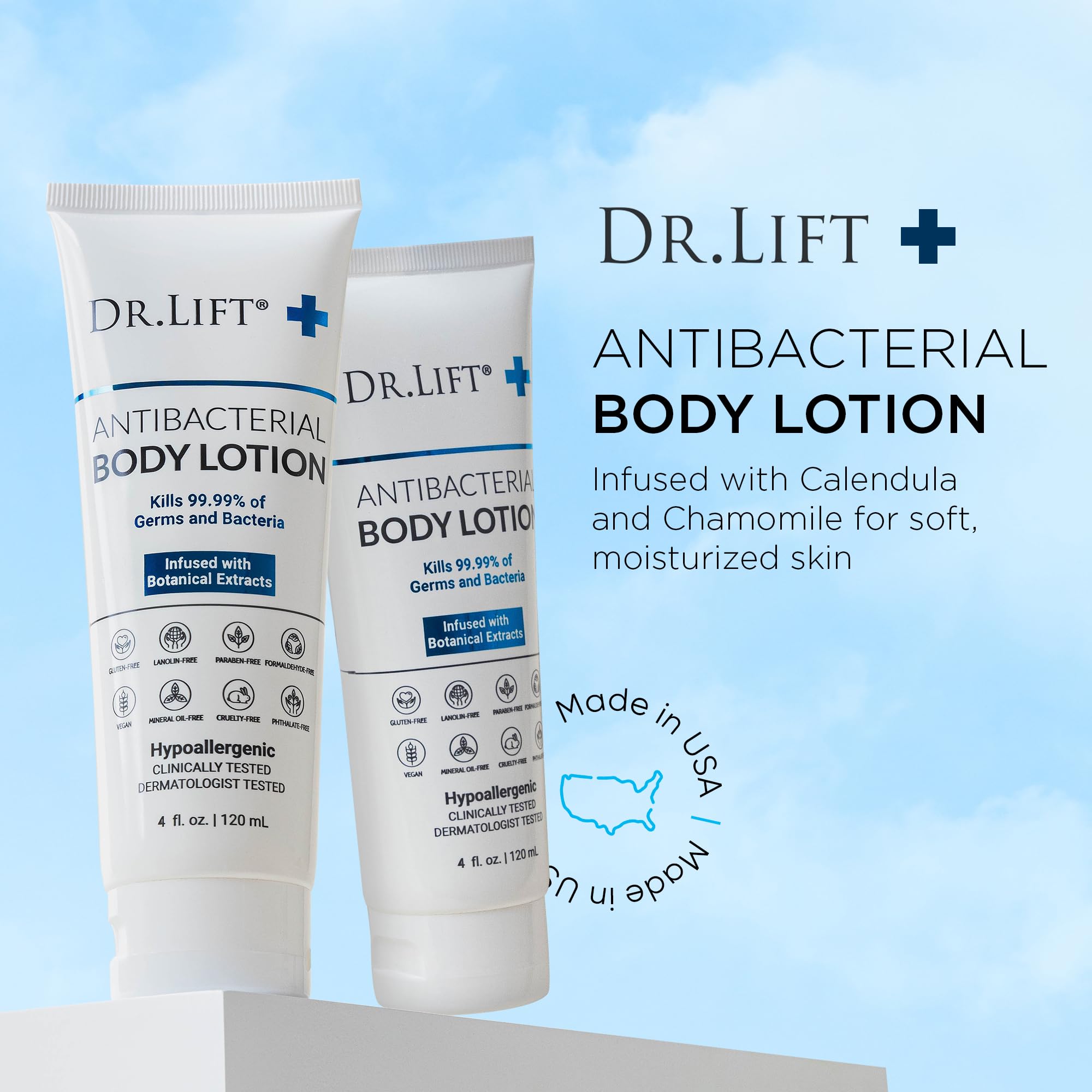 DR. LIFT antibacterial body lotion texture close-up reveals creamy consistency