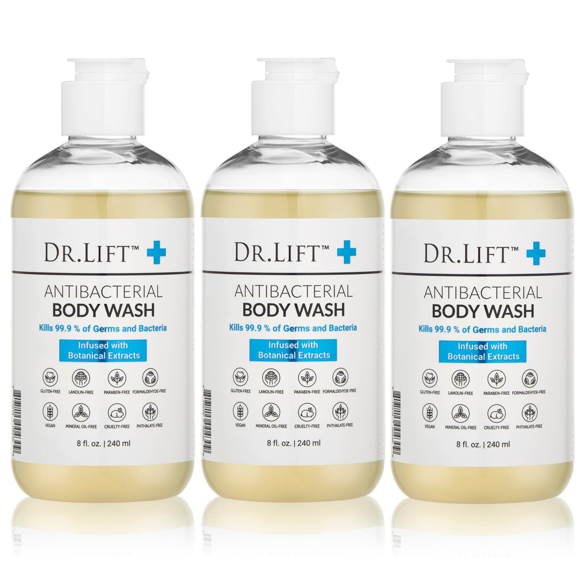 DR. LIFT antibacterial body wash 8oz bottle with gentle hydration