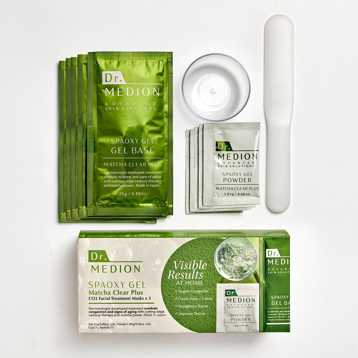 DR.MEDION Spaoxy Matcha Clear Plus packaging shows premium five-unit at-home care.