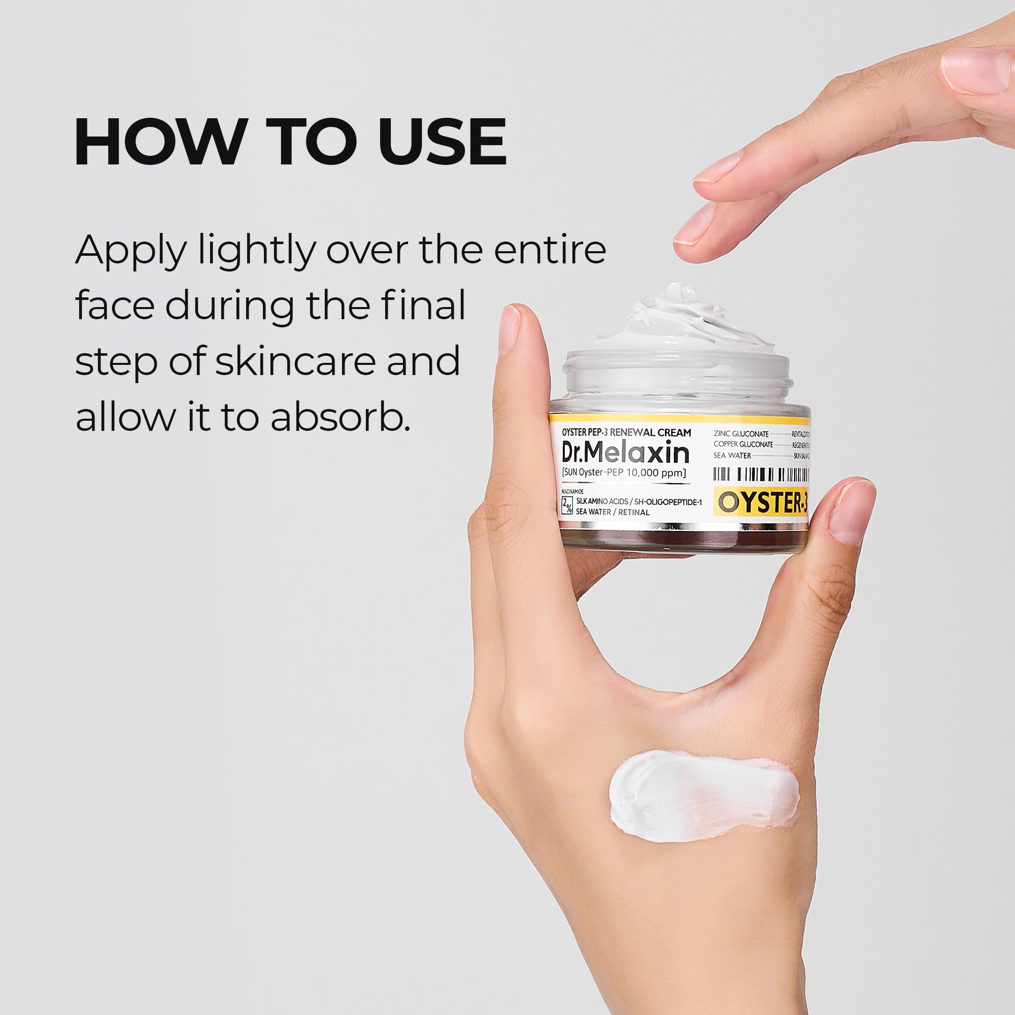 Dr.Melaxin Oyster Pep3 Renewal Cream ingredients note zinc-rich oyster extract.