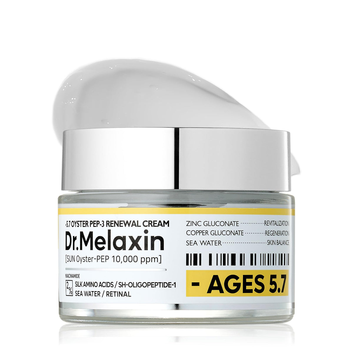 Dr.Melaxin Oyster Pep3 Renewal Cream packaging close-up for premium anti-aging care.