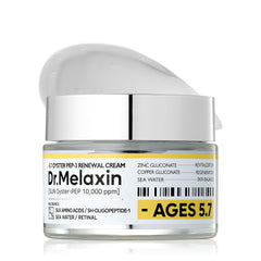 Dr.Melaxin Oyster Pep3 Renewal Cream packaging close-up for premium anti-aging care.