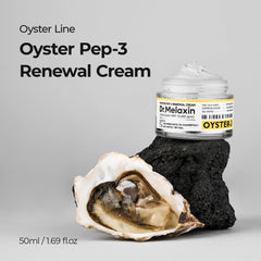 Texture close-up of Dr.Melaxin Oyster Pep3 Renewal Cream showing silky hydration.