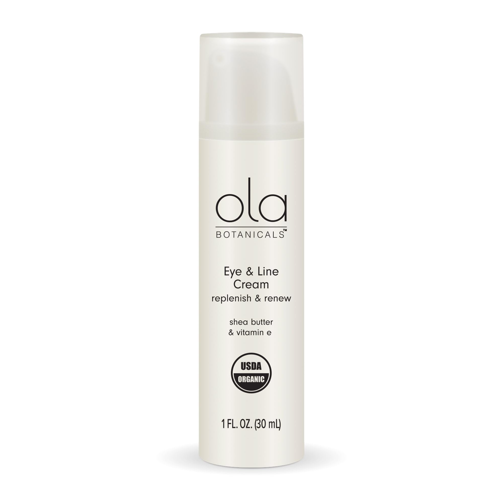 Dr. Mercola Ola Botanicals Eye & Line Cream jar shows rich hydration for delicate eye skin.