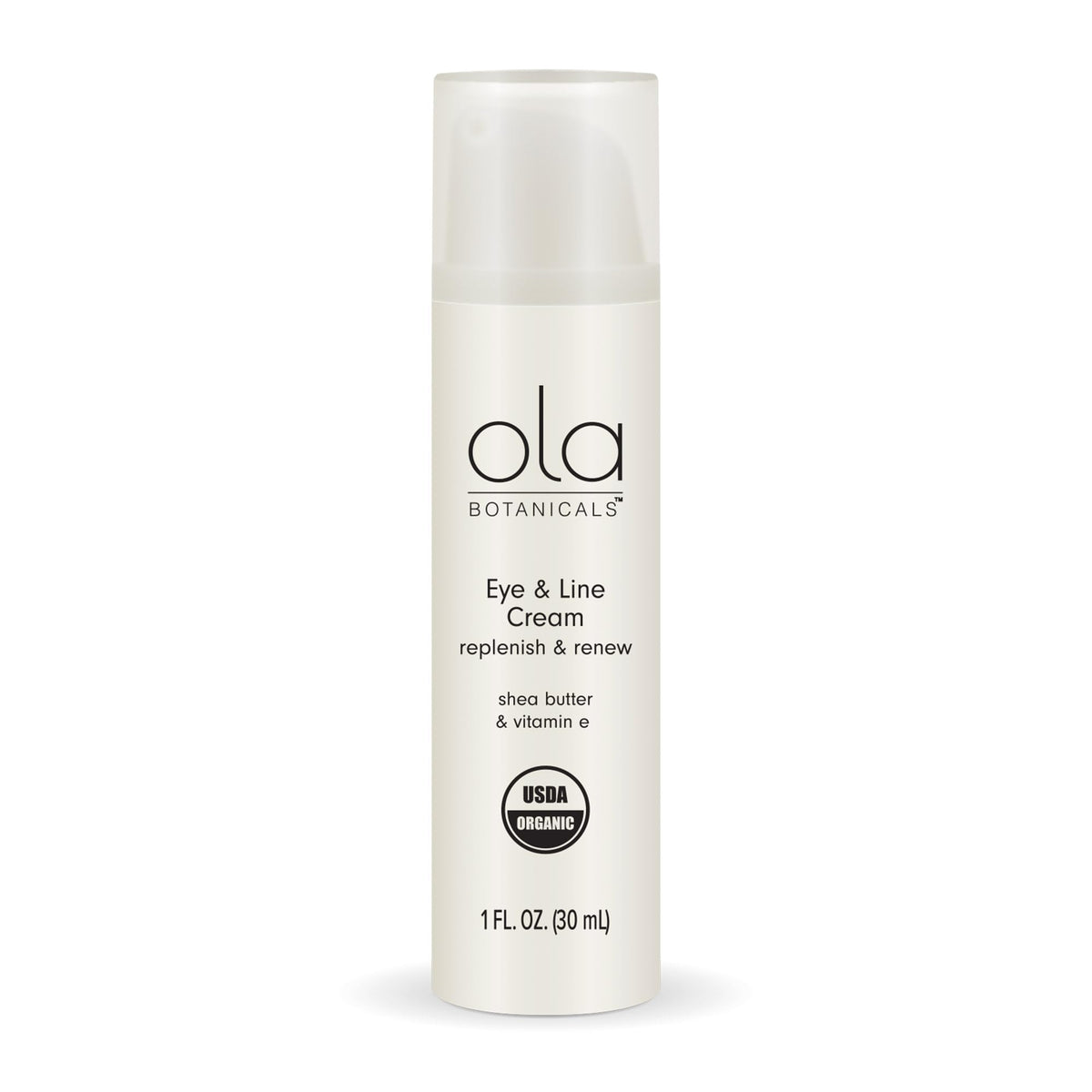 Dr. Mercola Ola Botanicals Eye & Line Cream jar shows rich hydration for delicate eye skin.