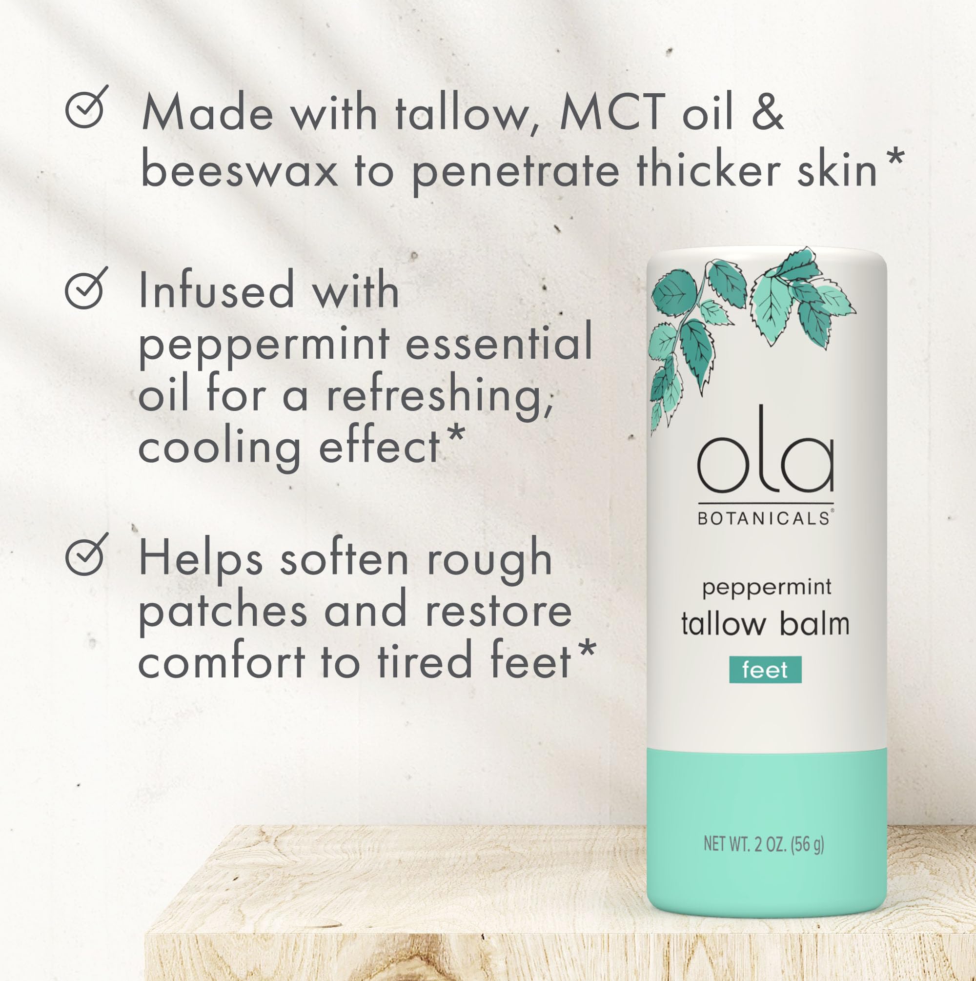 Texture close-up of Dr. Mercola Ola Tallow Balm Foot Peppermint shows silky, quick absorption.
