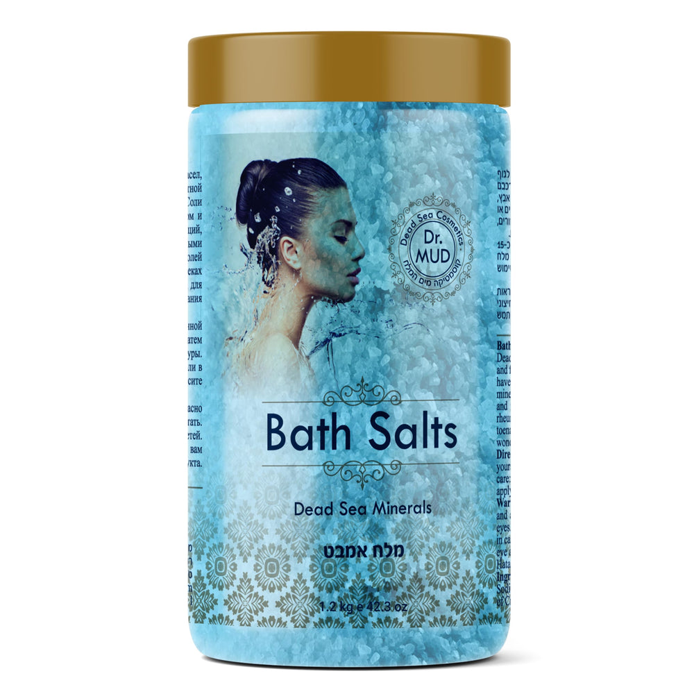 DR.MUD Dead Sea Salt lavender bath salt bottle for a relaxing mineral-rich soak.