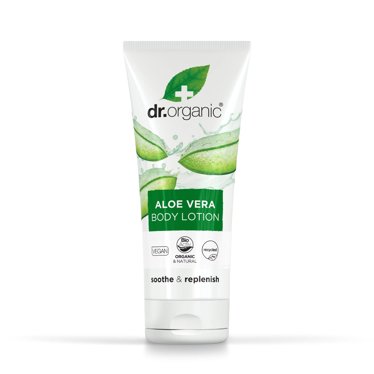 Dr. Organic Aloe Vera Skin Lotion bottle front, soothing dry skin.