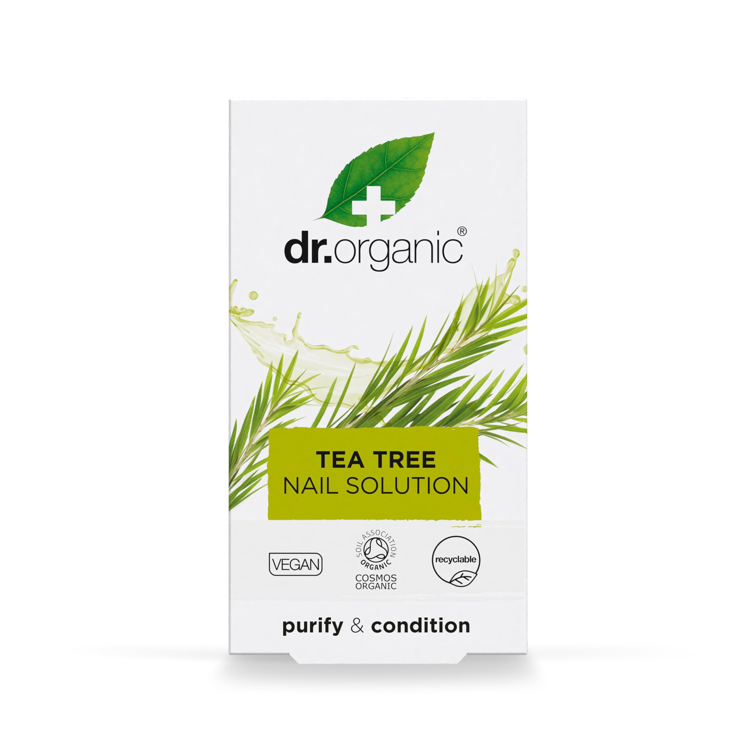Dr. Organic Tea Tree Nail Solution amber-bottle closeup preserves bioactives.