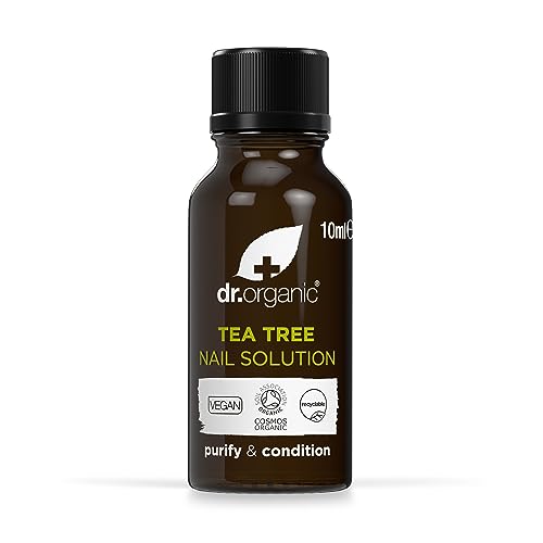 Dr. Organic Tea Tree Nail Solution label-front showing natural formula for nails.