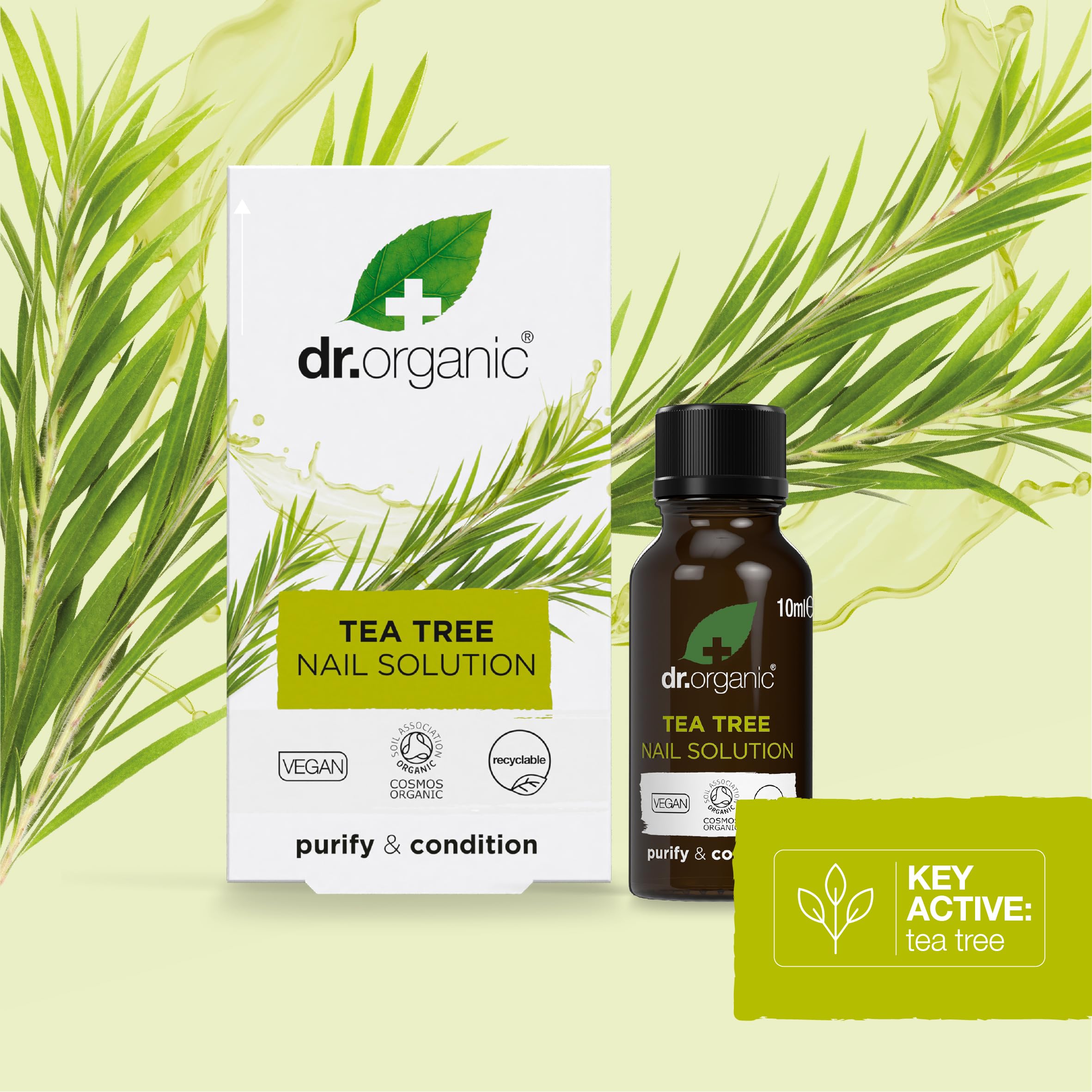 Dr. Organic Tea Tree Nail Solution packaging-eco communicates sustainable sourcing.