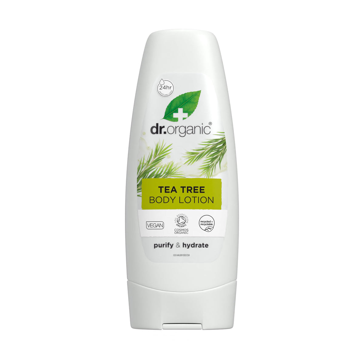 Dr. Organic Tea Tree Skin Lotion bottle pour for fast absorption on dry skin.