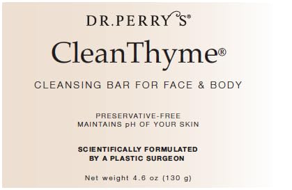 Close-up of Dr. Perry's CleanThyme bar with oats and glycerin for soothing cleansing.