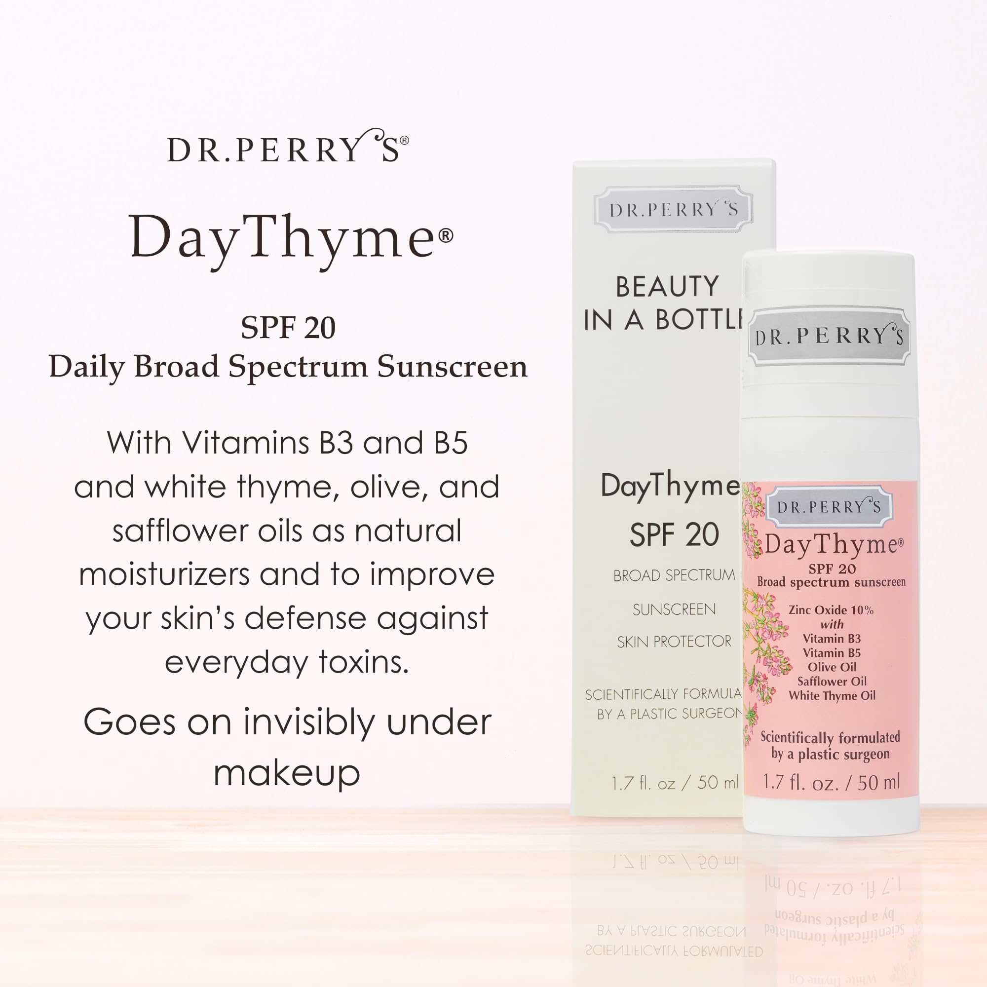 DayThyme SPF 20 texture on skin illustrating a light, non-greasy glide.