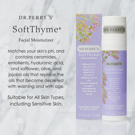 SoftThyme cream swirl shows rich, non-greasy hydration for all skin types.
