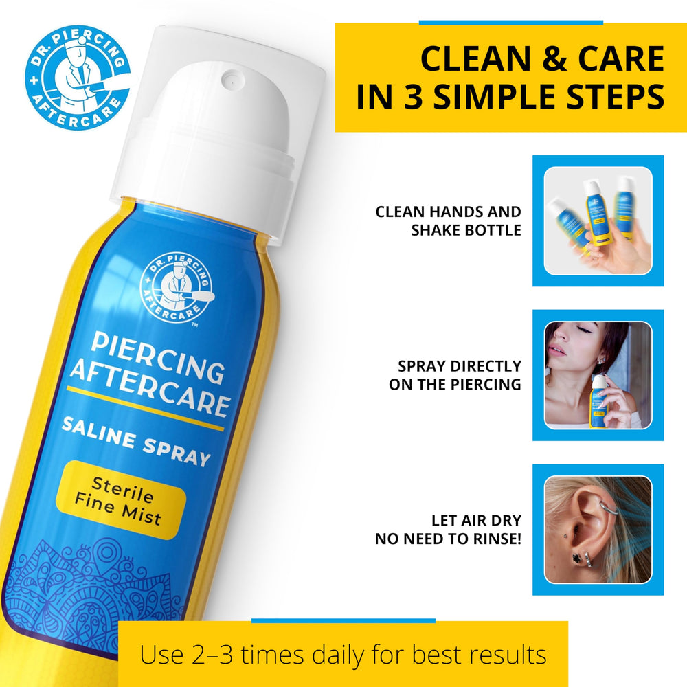 DR. PIERCING AFTERCARE one spray for all piercings simplifies daily care.