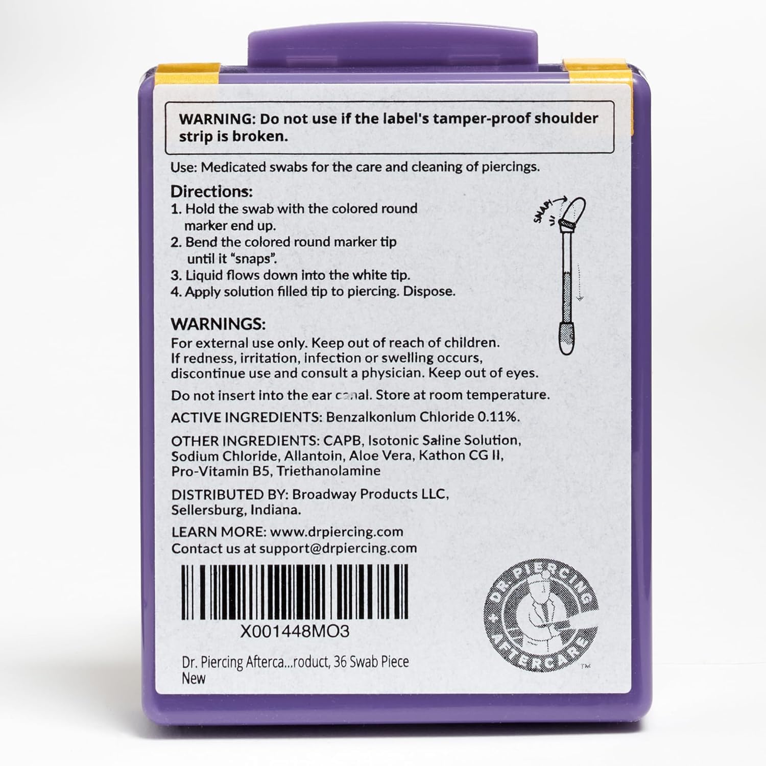 DR. PIERCING AFTERCARE swabs no-rinse saline keeps routines simple