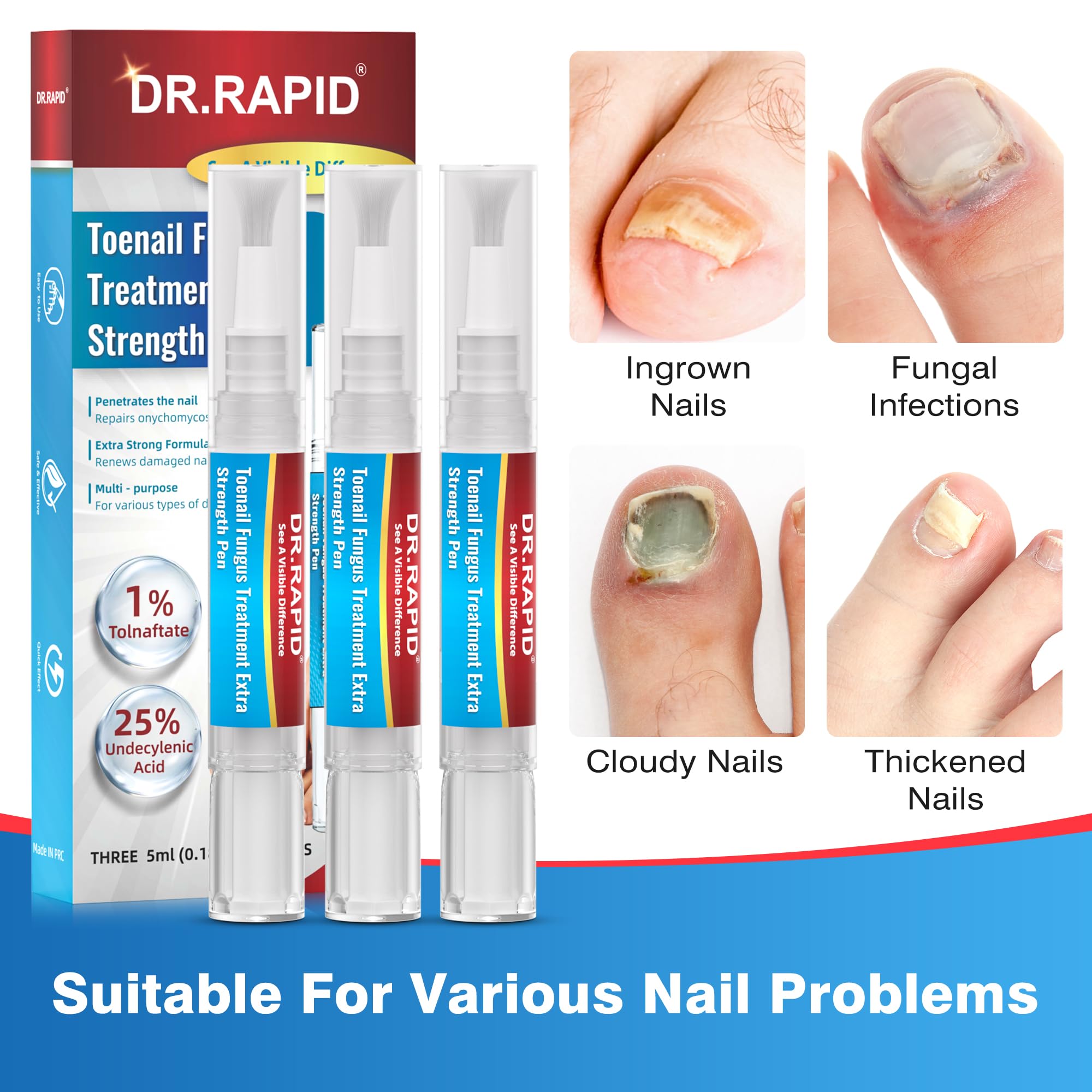 Applying DR.RAPID to a toenail to target affected area