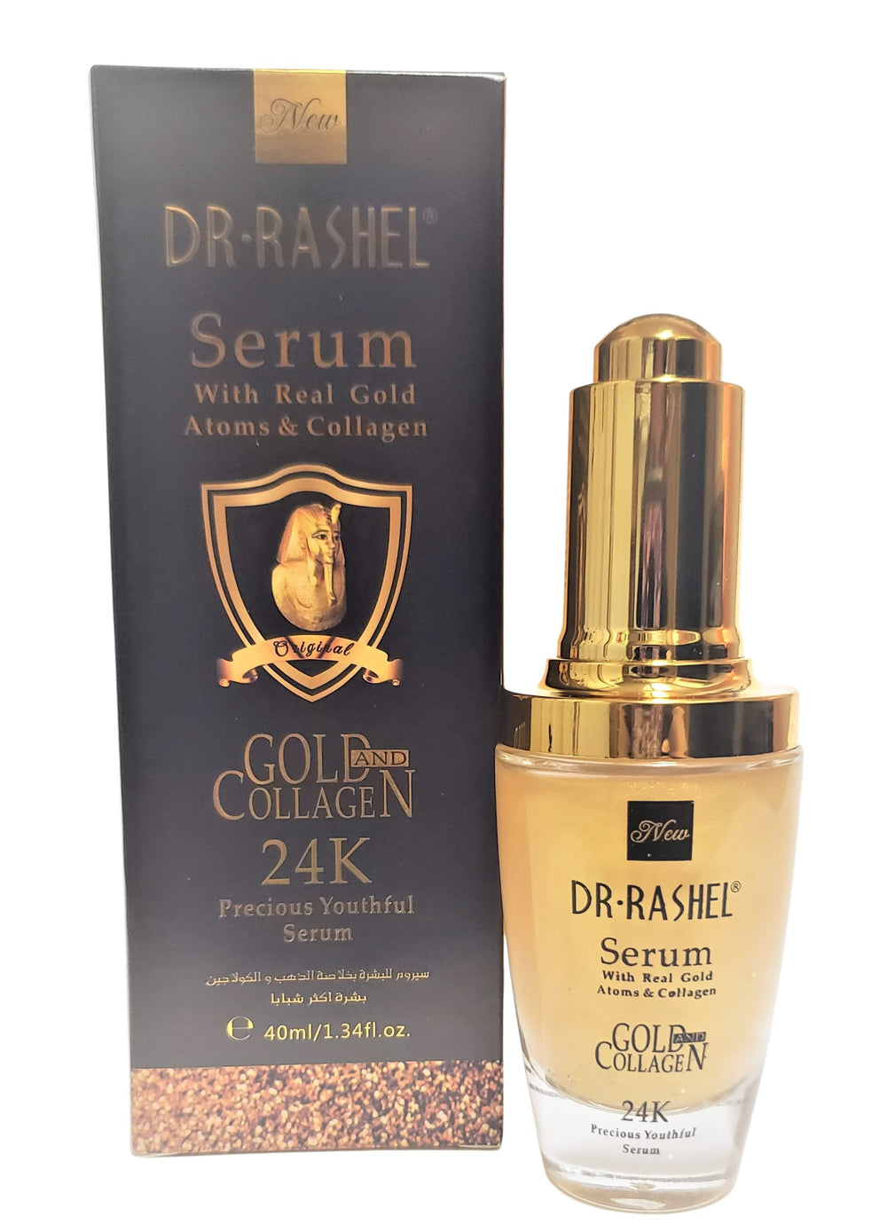 Dr Rashel 24K gold atoms serum bottle ready for daily hydration.