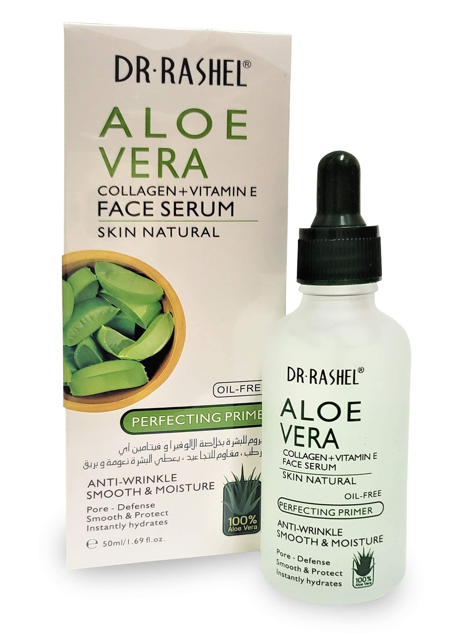Dr Rashel Aloe Vera Collagen + Vitamin E Serum gel texture closeup emphasizes quick absorption.