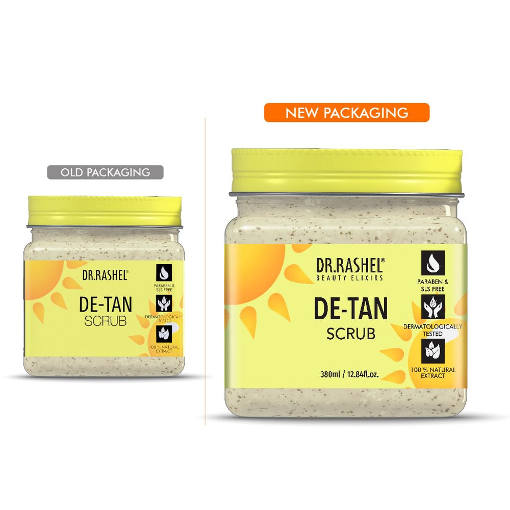 DR.RASHEL De-Tan Scrub after-use skin glow suggestion.