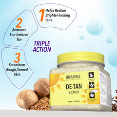 DR.RASHEL De-Tan Scrub packaging highlighting natural extracts.