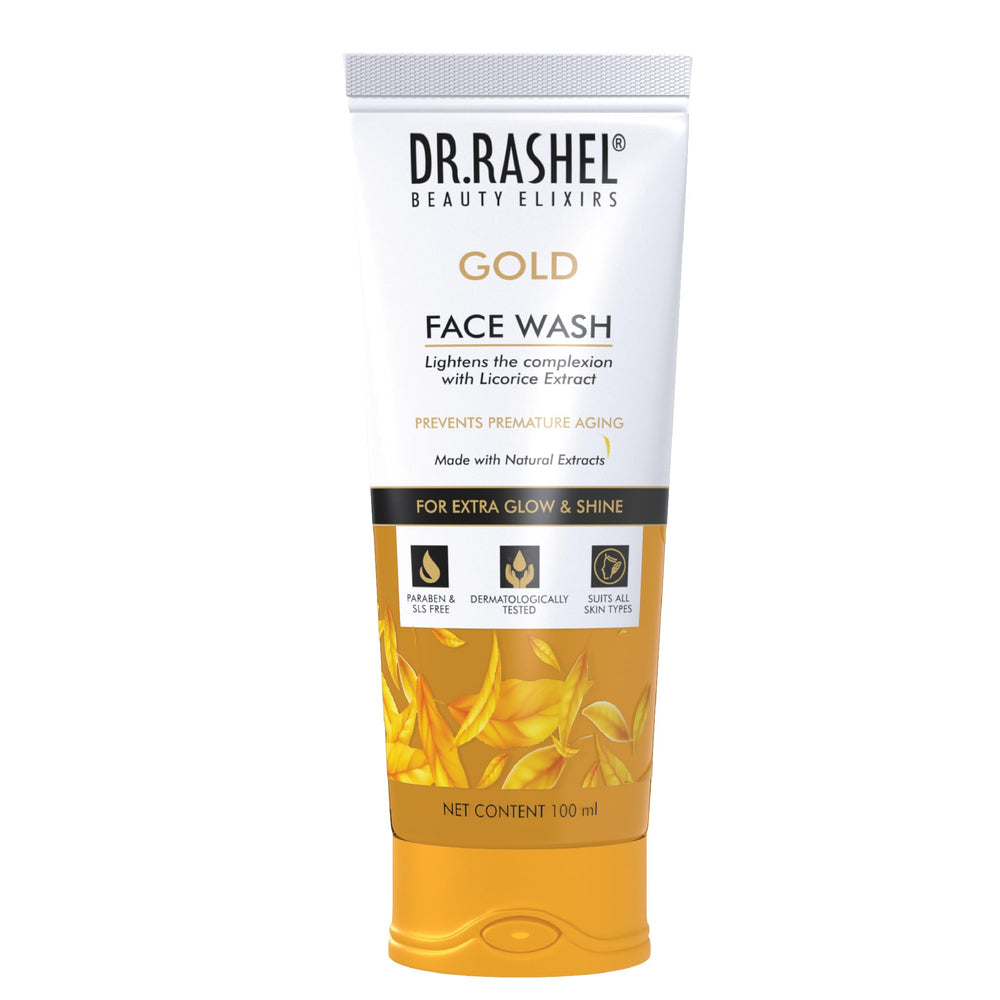 DR.RASHEL Gold Face Wash bottle with licorice extract for radiant cleansing