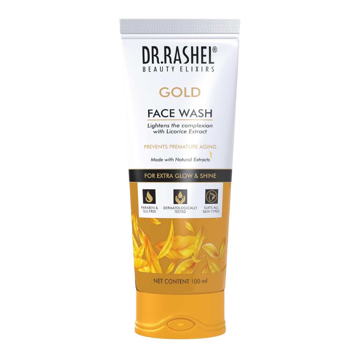DR.RASHEL Gold Face Wash bottle with licorice extract for radiant cleansing