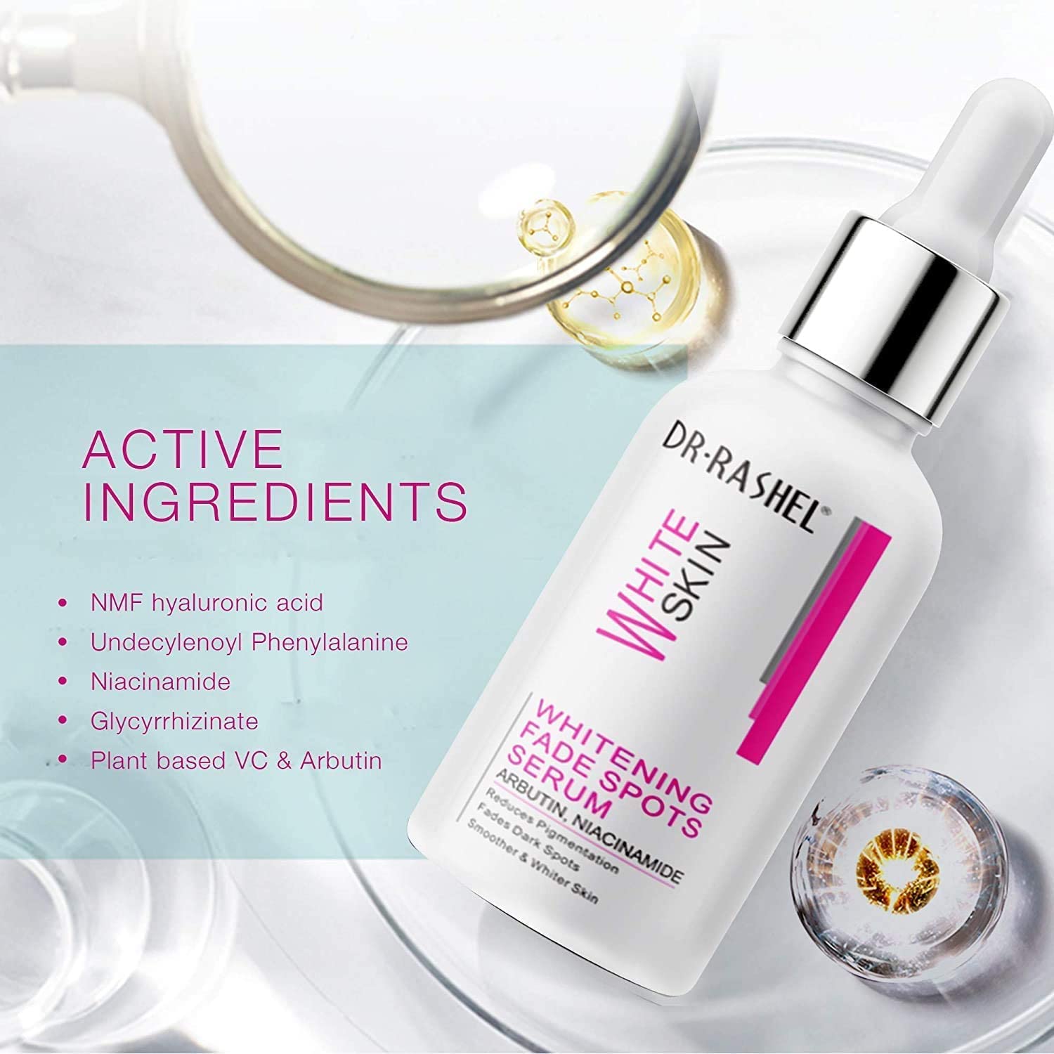 DR.RASHEL serum dispense drops in palm
