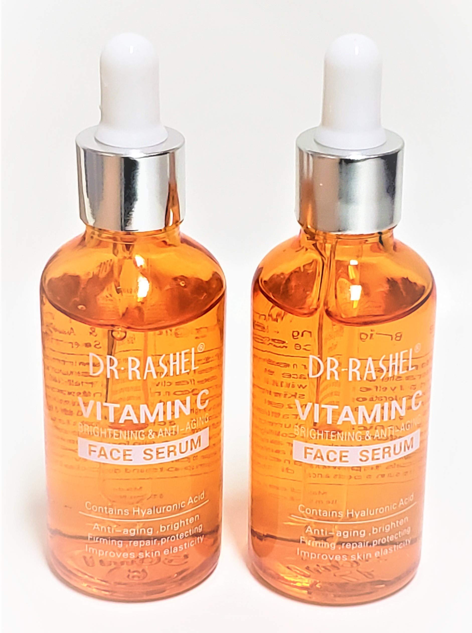 Close-up of DR.RASHEL Vitamin C serum label showing key ingredients.