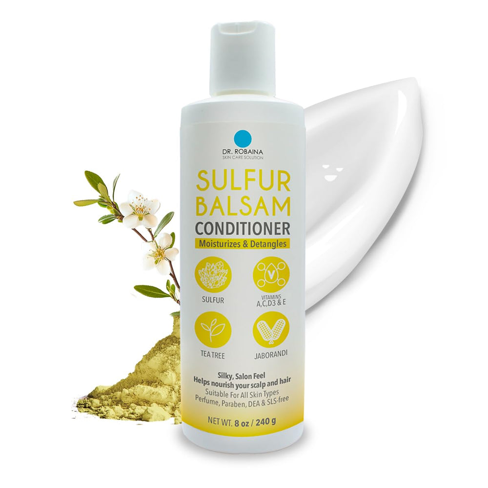 Dr. Robaina Sulfur Balsam Conditioner bottle, lightweight hydration for sensitive scalps