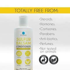 Dr. Robaina sulfur balsam closeup shows nourished, manageable locks