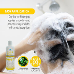 Scalp application with Dr. Robaina sulfur shampoo showing soothing use for itch relief