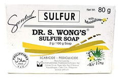 Dr. S. Wong sulfur soap bar closeup highlighting rich lather and cleansing use.