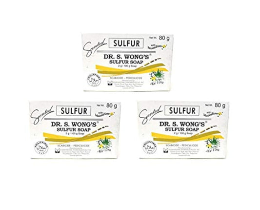 Dr. S. Wong sulfur soap three-pack bars ready for daily cleansing.