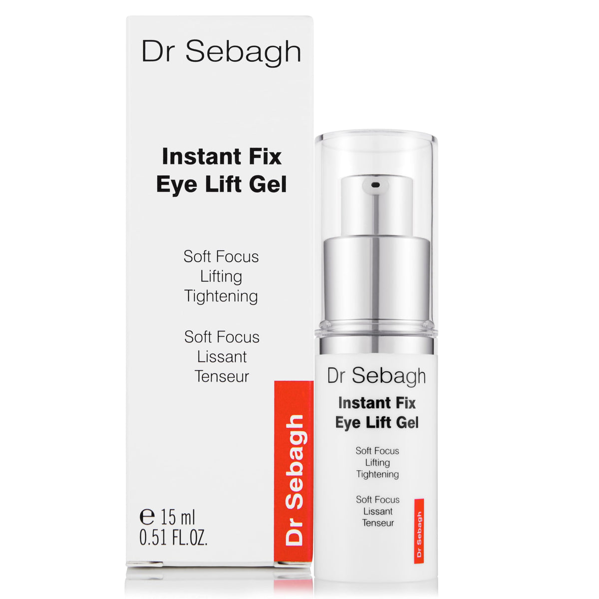 Dr Sebagh Instant Fix Eye Lift Gel bottle pour shows immediate tightening for a refreshed under-eye look.