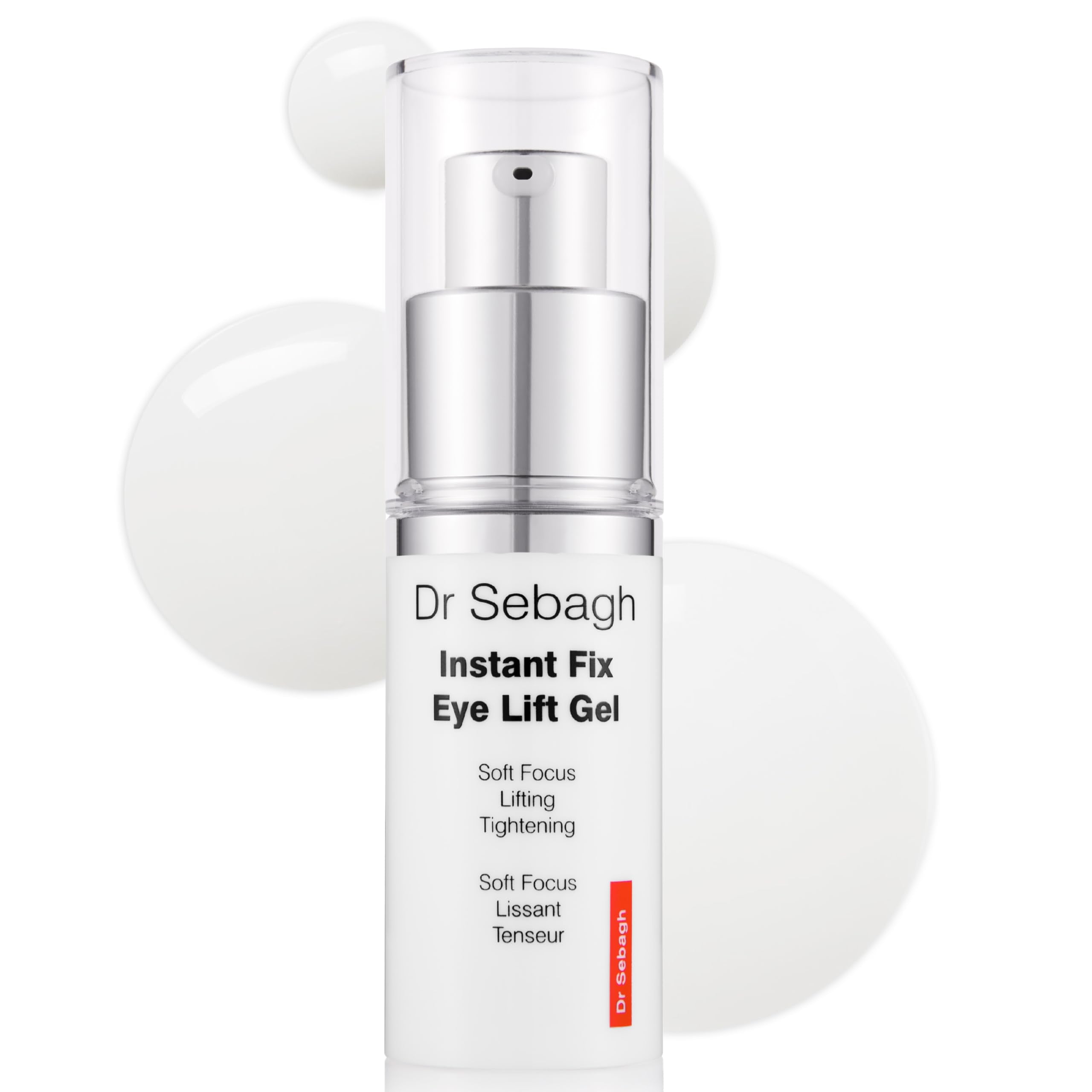 Dr Sebagh Instant Fix Eye Lift Gel tub close-up highlights smoothing of fine lines.