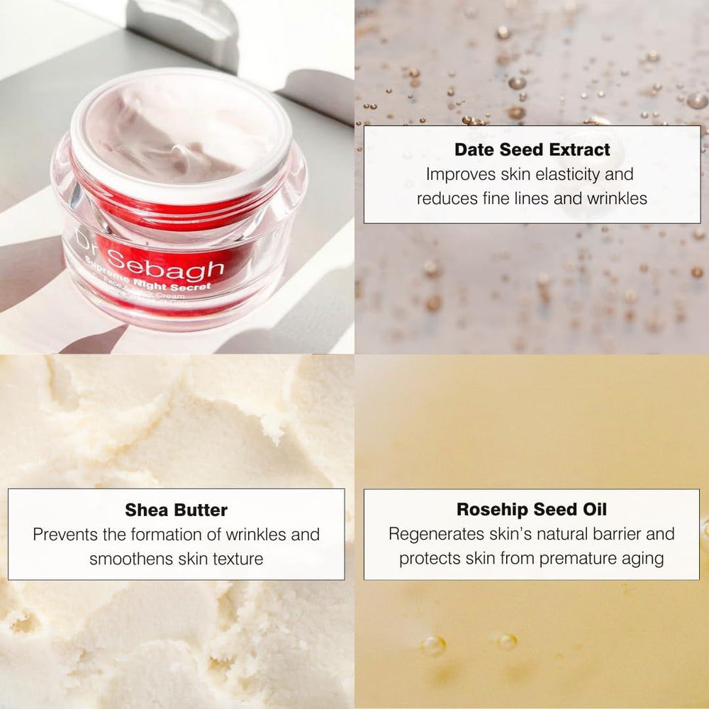 Dr Sebagh Supreme Night Secret cream swatch demonstrates smooth application and lasting hydration