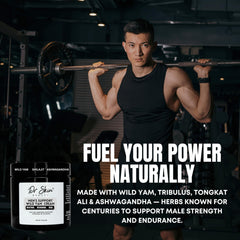 Dr Skin BEAUTY Men's Cream tub on a workout bench for active use.