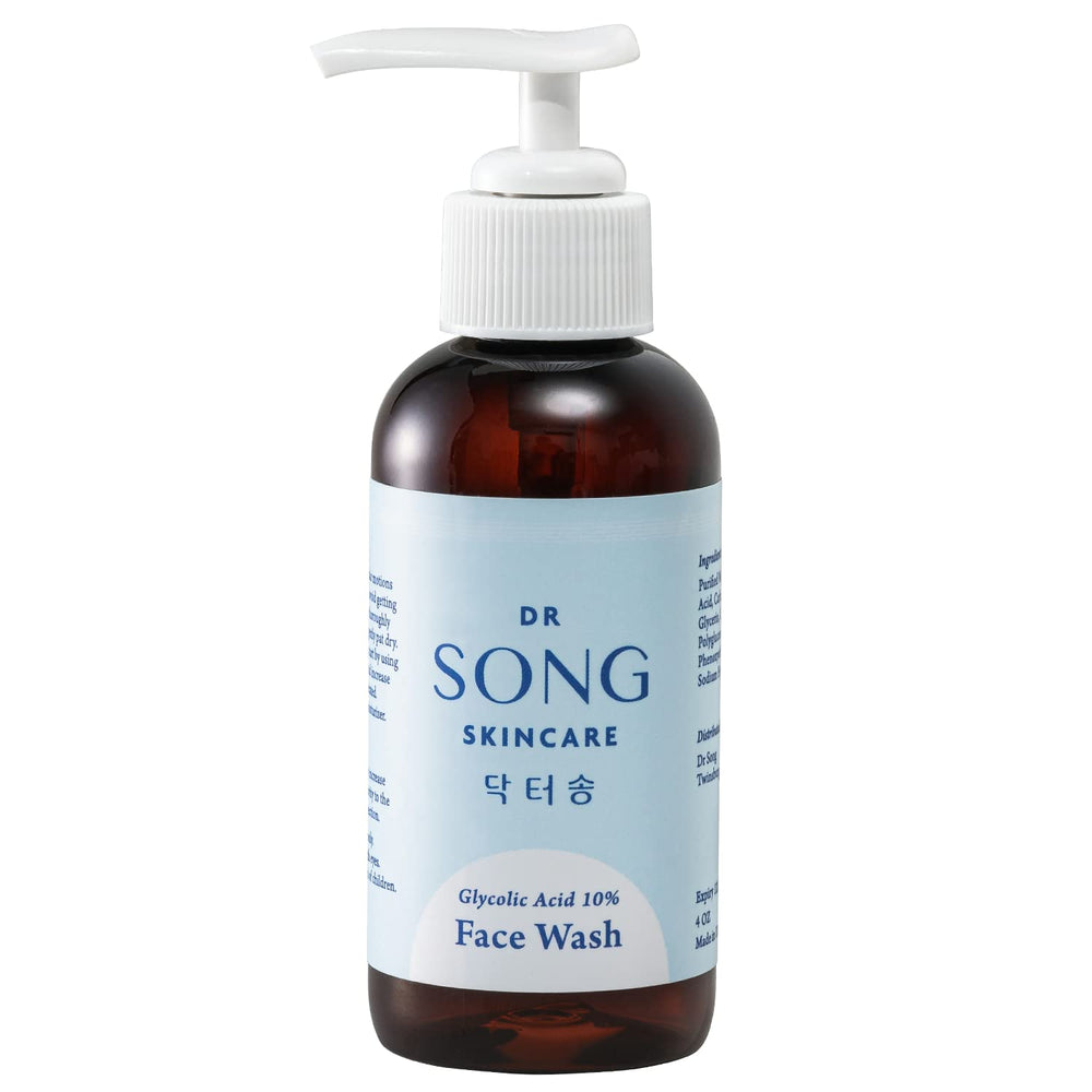 Dr Song Glycolic Acid Face Wash bottle with pump, showcasing lab-grade purity.