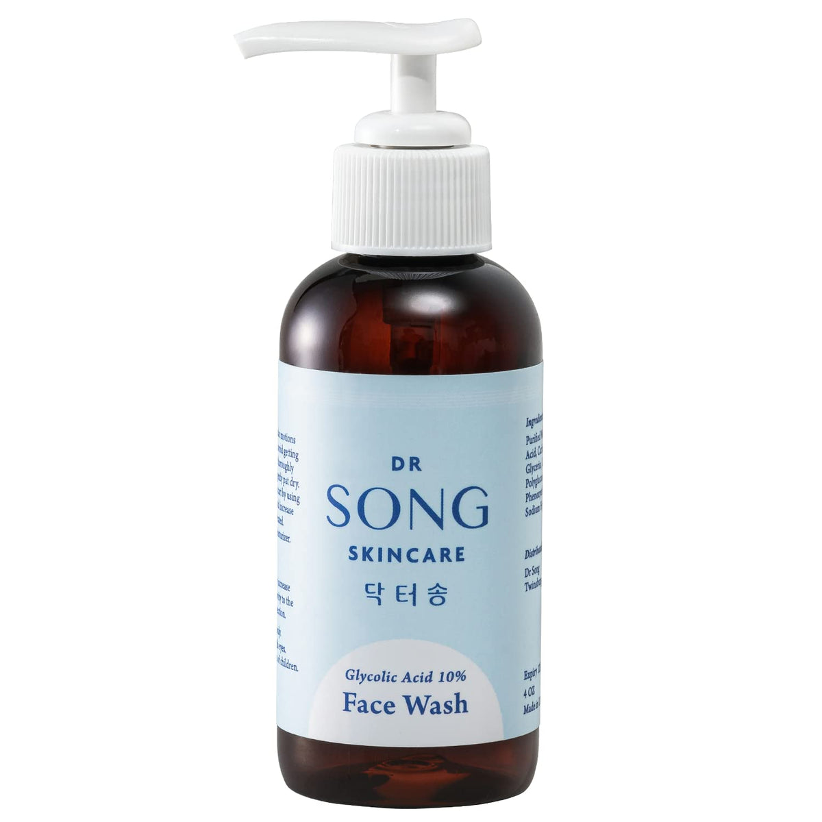 Dr Song Glycolic Acid Face Wash bottle with pump, showcasing lab-grade purity.