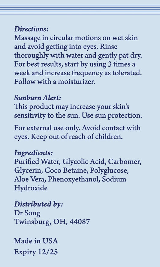 Dr Song Glycolic Acid Face Wash close-up of gel formula for gentle exfoliation.