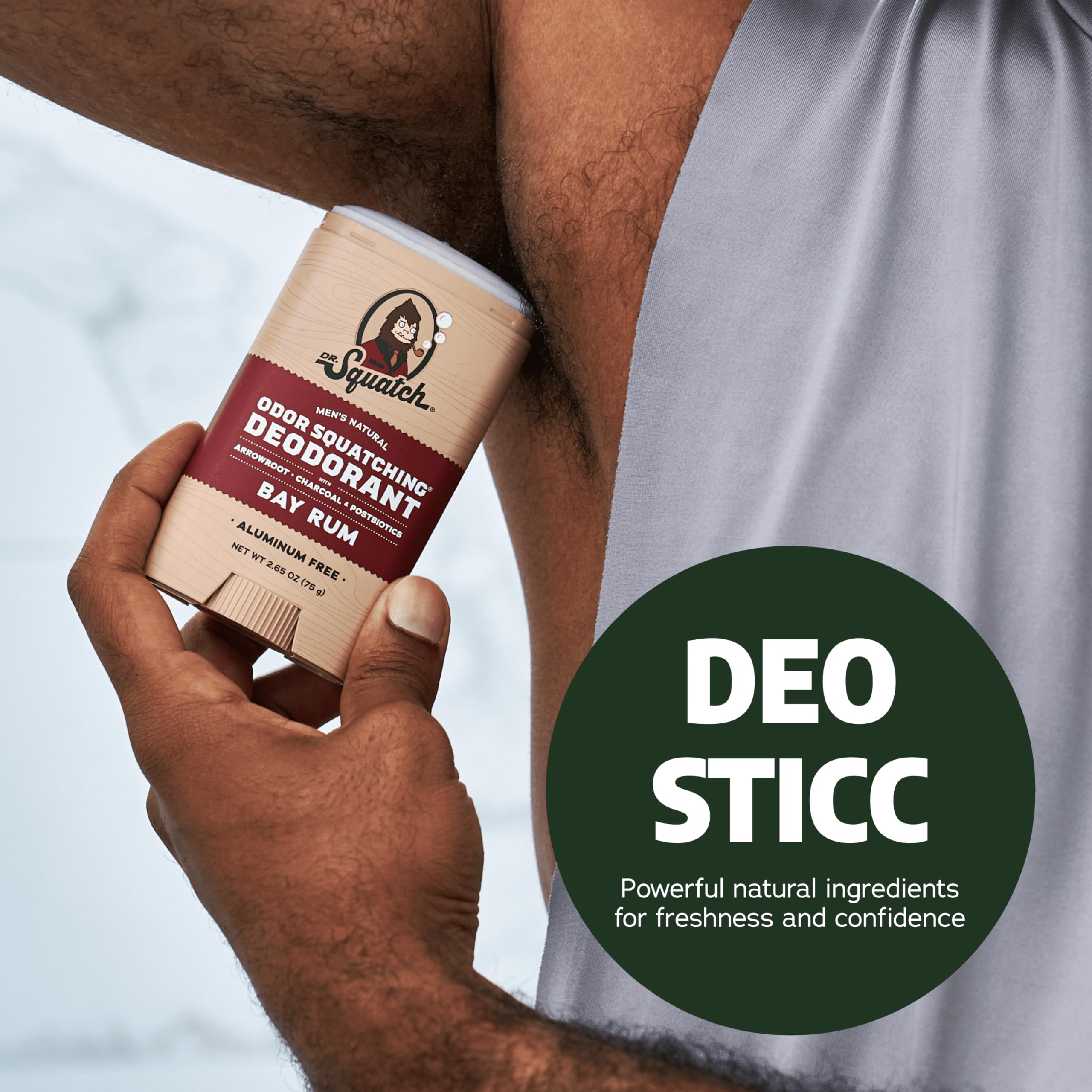 Dr. Squatch aluminum-free deodorant emphasizing natural ingredients and scents.