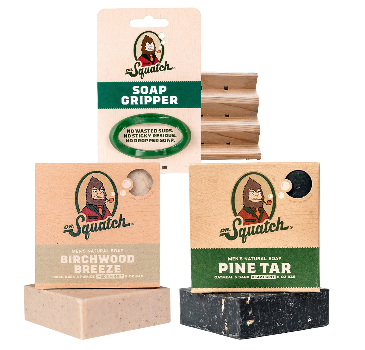 Dr. Squatch Pine Tar bar from Forest Pack for deep cleansing with pine resin oils.