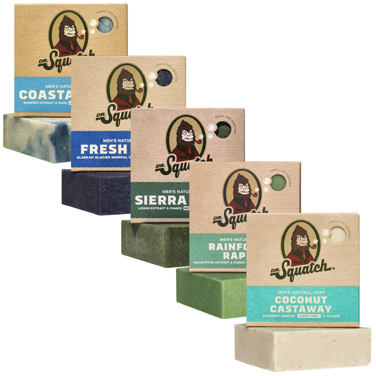 Dr. Squatch Coastal Mist bar soap in a shower scene for a refreshing cleanse