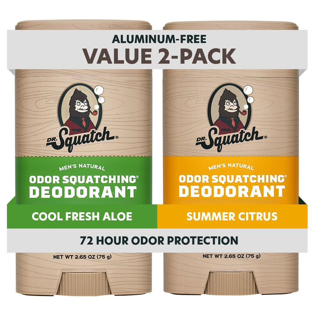 Dr. Squatch charcoal and postbiotics deodorant stick for all-day freshness.